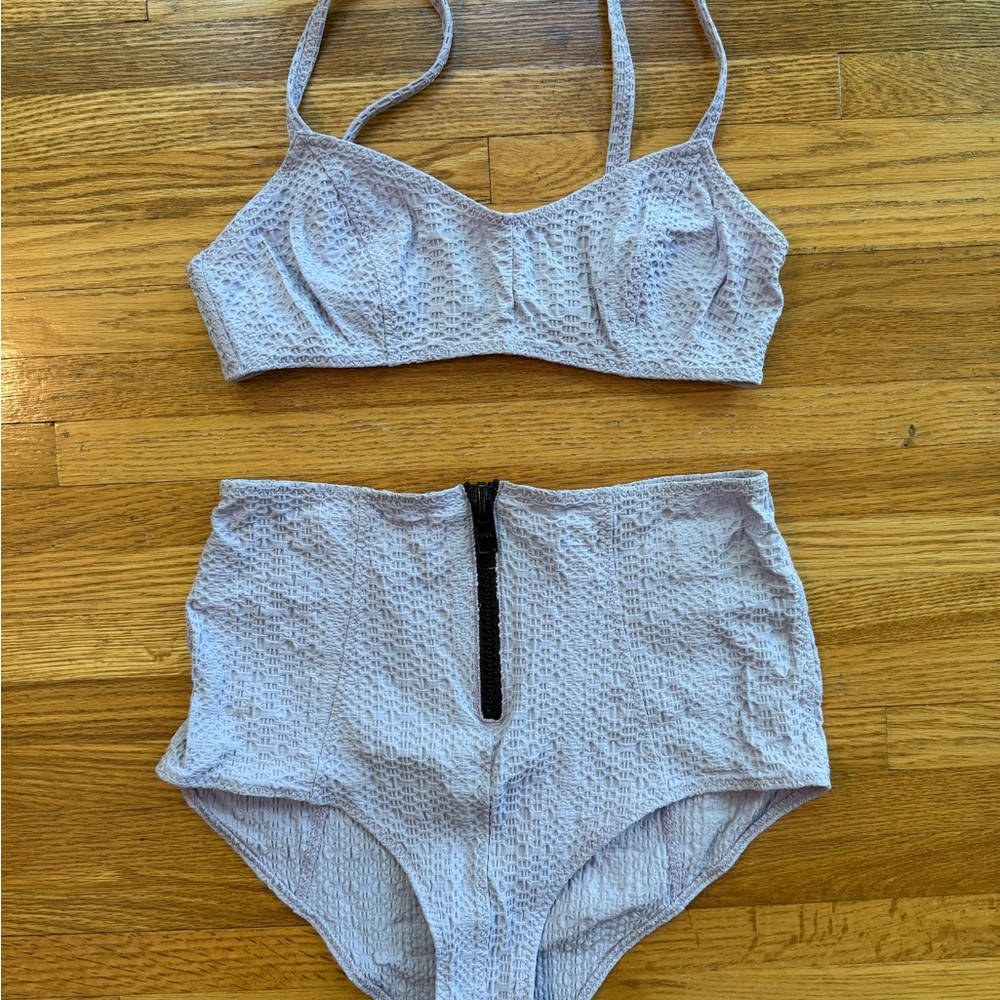 Lisa Marie Fernandez Lilac High-waist Bikini Set with Textured Fabric
